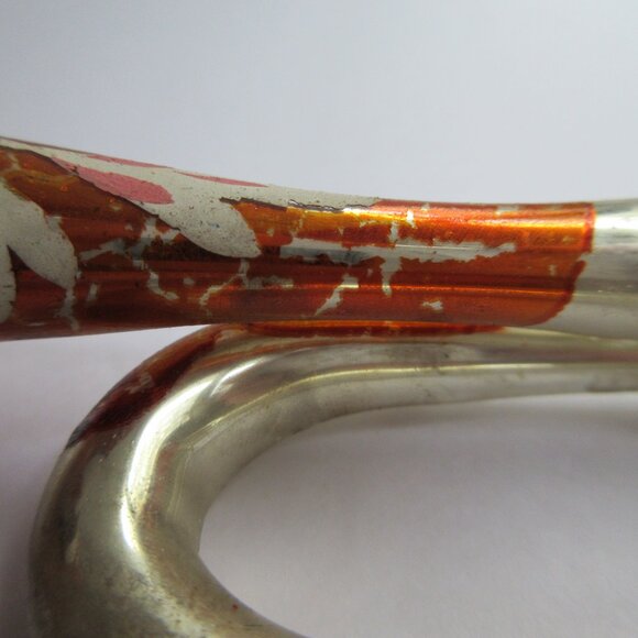 2 Hand Blown Glass Christmas Ornament Trumpet French Horn Bugle Vtg Missing Cap - Picture 7 of 16